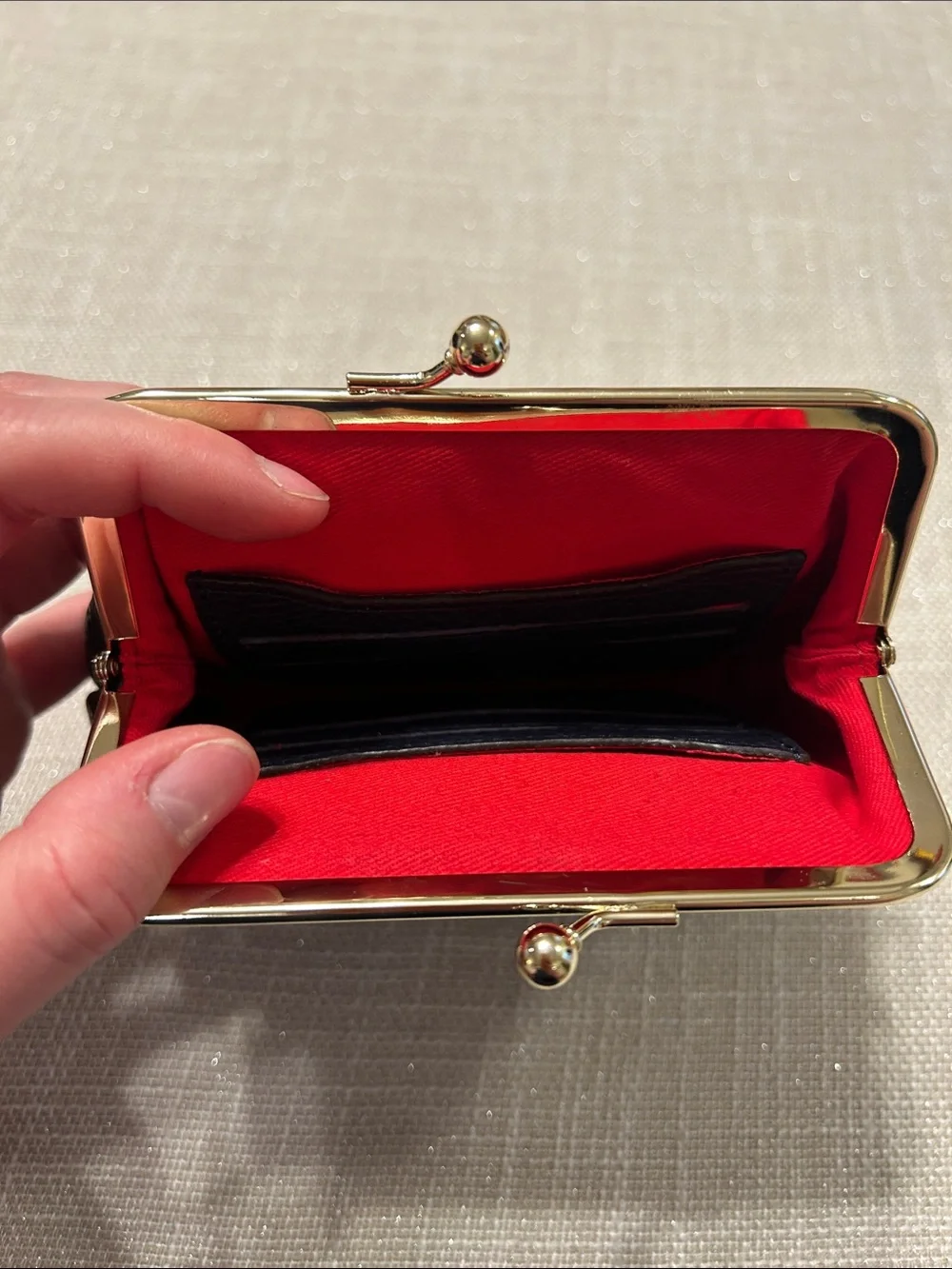 Dooney & Bourke Black Pebbled Leather Kiss-Lock Coin Purse with Gold Frame